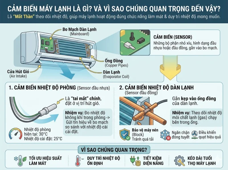 Cảm Biến Máy Lạnh (Sensor): Linh Kiện Nhỏ Gây Ra 80% Lỗi 'Ảo' Và Cách Bắt Bệnh Chính Xác