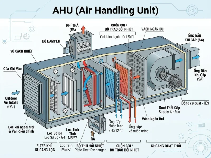Cấu Tạo AHU (Air Handling Unit): Từ Chi Tiết Nhỏ Đến Hiệu Suất Triệu Đô Của Doanh Nghiệp