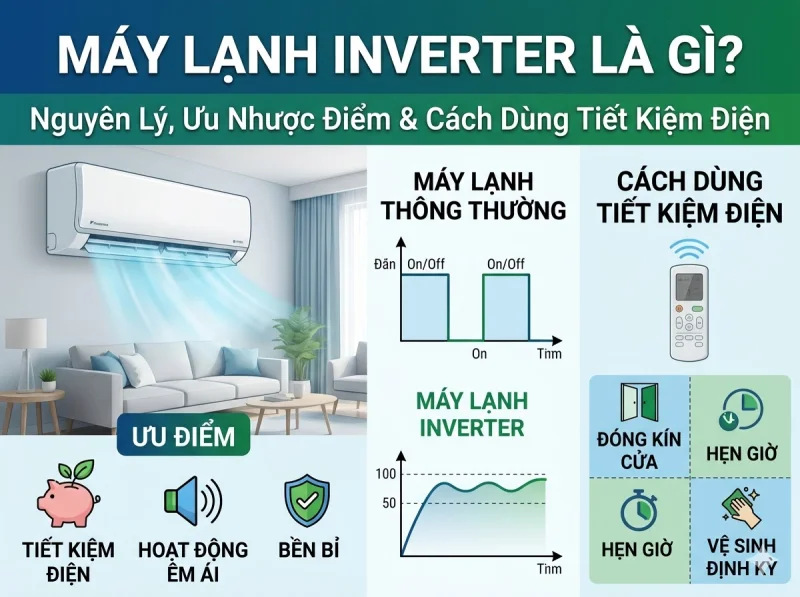 Máy Lạnh Inverter Là Gì? Nguyên Lý, Ưu Nhược Điểm & Cách Sử Dụng Tiết Kiệm Điện